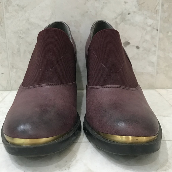 NAYA {10} Ankle Booties in Merlot / Purple with Gold Banding & Chunky Bl… - Picture 5 of 11